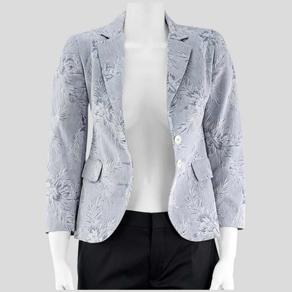 Ron Herman Grey & White Floral Motif Blazer - XS